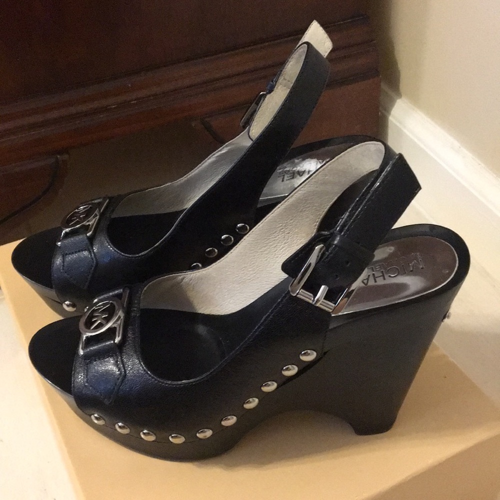 Black and silver Michael Kors wedges